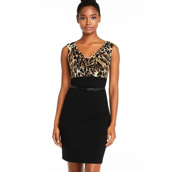 Women's - Cache Black Leopard Print Sleeveless Dress, Size 4 - Picture 1 of 9